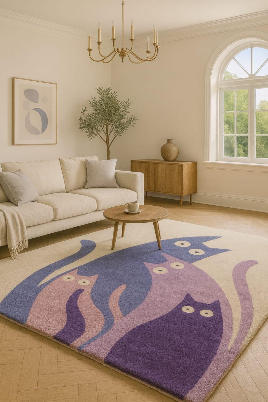 Colorful Abstract Cat Rug | Modern Kitty Art Carpet for Living Room ...