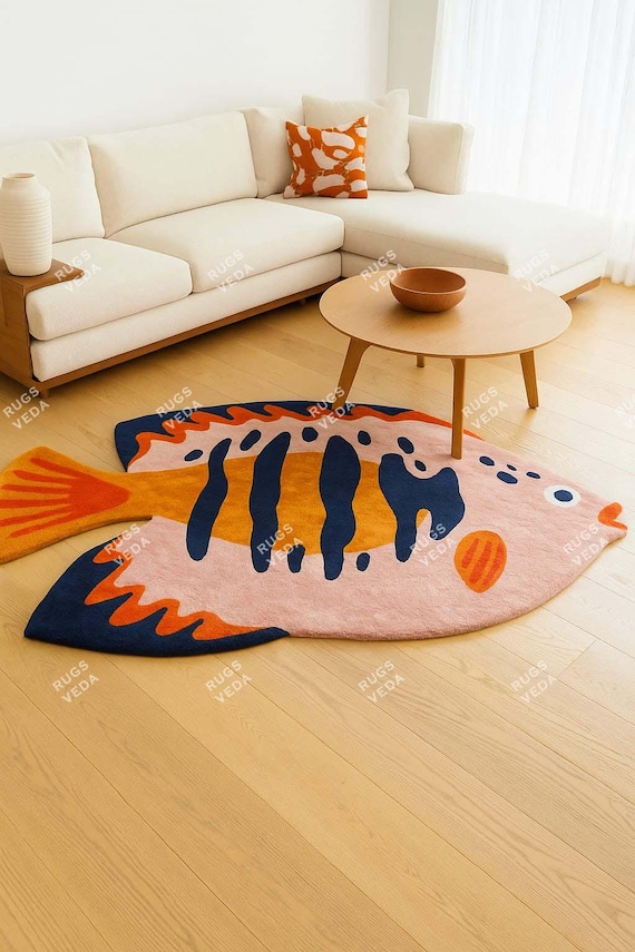 Tropical Fish Rug for Kids Room – Vibrant Ocean Carpet for Nursery, Playroom, or Sea-Themed Decor-Themed Decor 8x10, 9x12, 10x14 100 % Wool