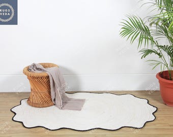 Handmade Jute Braided Rug | Wavy Edge Oval Natural Area Rug | Eco-Friendly Farmhouse Carpet | Boho Chic Neutral Home Decor