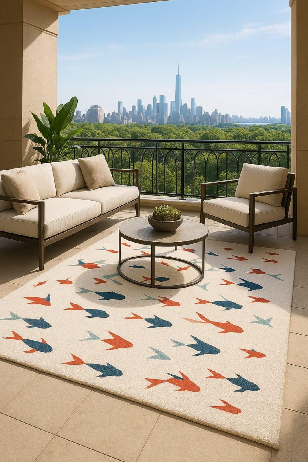 Modern Fish Pattern Rug | Neutral Beige Area Carpet for Living Room ...
