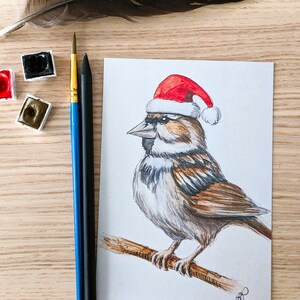 Postkarte A6 "Weihnachtsspatz", Weihnachtskarte, Spatz, Vogel, Weihnachten, Postkarte