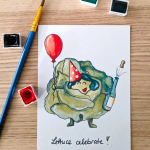 Postkarte A6 "Lettuce celebrate", Veggie, Fun, Spaß, Grußkarte