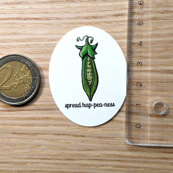 Vinyl-Sticker "Spread hap-pea-ness" Erbse, Veggie, Gemüse Aufkleber