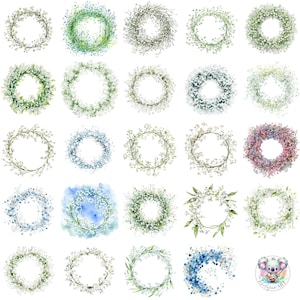 Clipart Couronne de gypsophile aquarelle PNG, cadres floraux délicats transparents avec fleurs pastel pour mariages et travaux manuels élégants