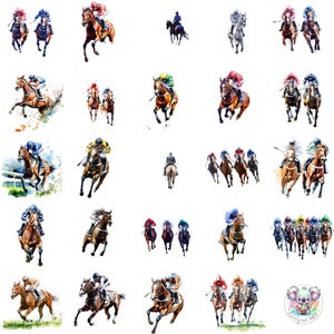 Aquarel Derby Horse Racing Clipart PNG, Jockey & Thoroughbred Art, transparante Kentucky Derby-illustraties voor ambachten en decor