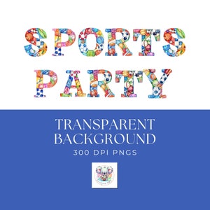 Clipart de alfabeto de letras deportivas de acuarela creativa - 26 archivos PNG transparentes, 300 DPI, ideal para álbumes de recortes y regalos para fanáticos de los deportes