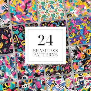 Puede incluir: Un conjunto de 24 patrones sin costuras coloridos, geom&eacute;tricos y abstractos. Los patrones presentan una variedad de formas, l&iacute;neas y texturas, incluyendo c&iacute;rculos, cuadrados, tri&aacute;ngulos, rayas, lunares y salpicaduras. Los patrones son perfectos para usar en una variedad de proyectos de dise&ntilde;o, como telas, papel tapiz, papel de regalo y dise&ntilde;o digital.