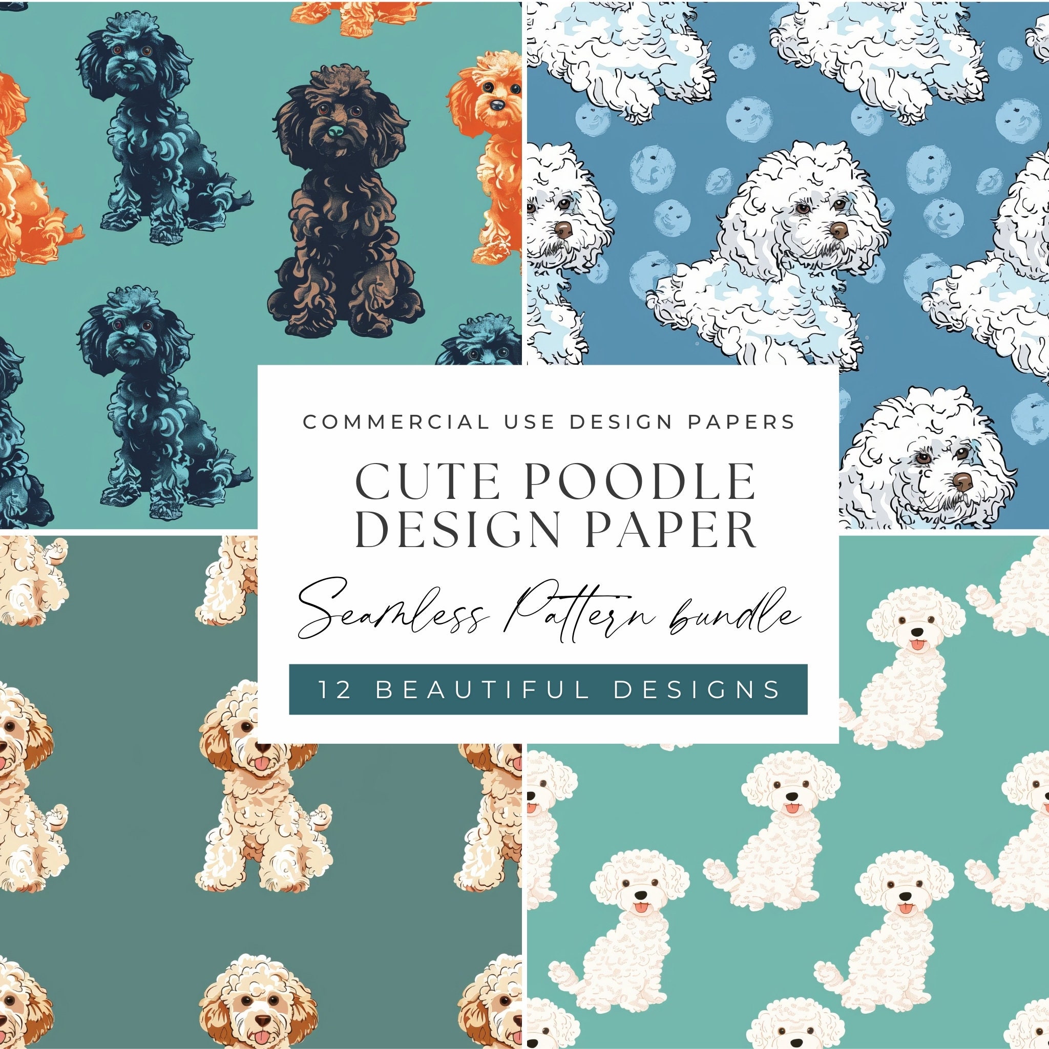 Cute Poodle Seamless Pattern Set – 12 Digital Papers (jpegs) - Etsy