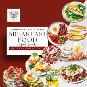 Breakfast Bonanza - Luscious Watercolor Food Clipart - 20 PNGs Featuring Classic Morning Favorites, 300 DPI