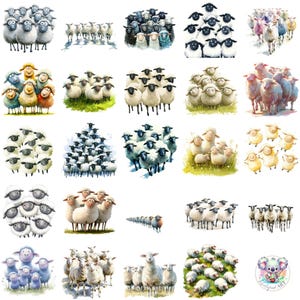 Aquarelle originale de troupeau de moutons Clipart PNG, Art animalier de ferme fantaisiste Transparent, scènes ludiques pour travaux manuels et designs ruraux