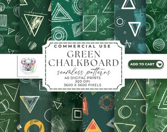 Green Chalkboard Geometric Patterns: 40 Seamless Designs (Digital Download)