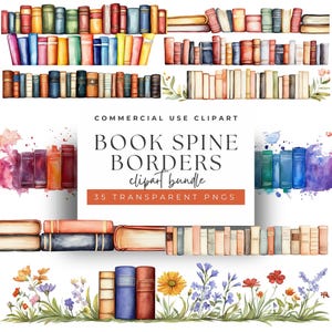 Aquarel boek wervelkolom grens Clipart PNG, transparante boekenplankranden, kleurrijke leeslijsten voor docenten, uitnodigingen en decor