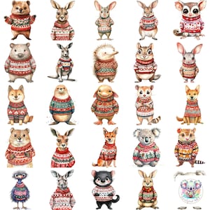 Australische Tiere in hässlichen Weihnachtspullovern Clipart PNG: 84 festliche Illustrationen für Heimwerker