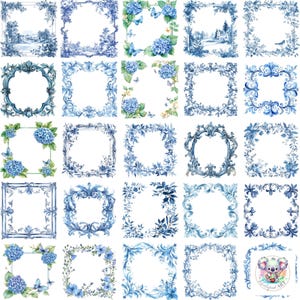 44 French Blue Frame Cliparts – Elegant Vintage Watercolor Borders for Wedding Invitations, Journals, Crafts & Digital Designs