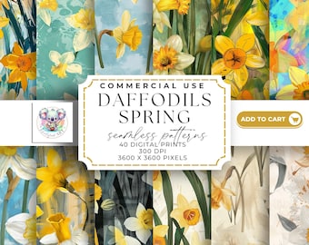Patrones sin costuras de narcisos: impresiones digitales florales de primavera (300 DPI)