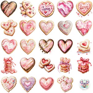 Valentinstag Cookie Clipart PNG, Aquarell Herz Kekse Digitale Kunst, Romantische Leckereien, Liebe Dessert Illustration für Kunsthandwerk