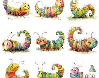 Schrulliges Raupen Clipart-Set: 28 bunte Käfer PNGs (300 DPI)