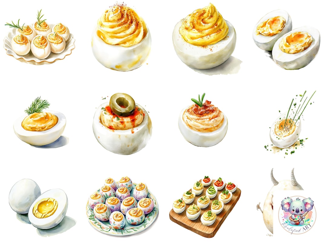 Watercolor Deviled Egg Clipart: 48 Culinary Illustrations (PNG) - Etsy