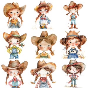 Aquarell Quirky Cowgirl Clipart PNGs: 24 hochauflösende 300 DPI Western Illustrationen zum Basteln, für Einladungen, und Dekorationen