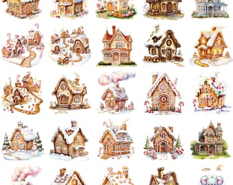 Watercolor Gingerbread House Clipart: 48 Festive Designs (Digital Download)