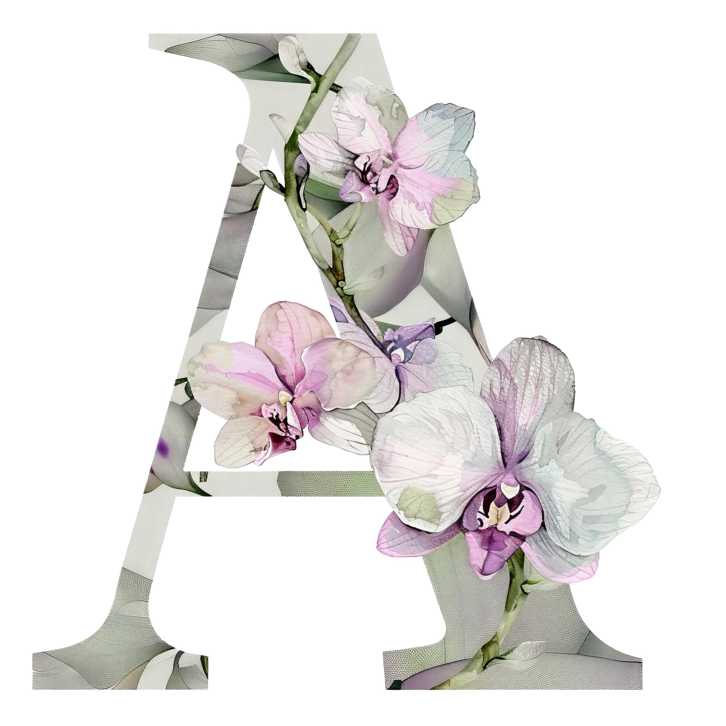 Orchids Lettering Orchid Alphabet Clipart Pngs: 26 High-resolution 300 DPI Floral Letters ...