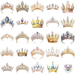 Akwarela Tiara i Złoty Diament Clipart PNG, Przezroczysta Elegancka Korona Sztuka, Królewskie Kapryśne Wzory do Rzemiosła i Zaproszeń