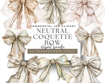 Watercolor Neutral Bow Clipart: Elegant Coquette PNGs (Digital Download)