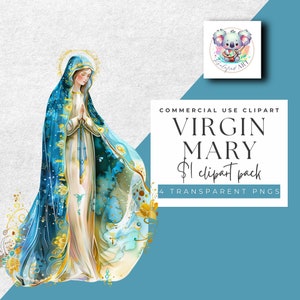 Virgen María Acuarela PNGs - Arte Inmaculada - 4 Imágenes Prediseñadas Transparentes - Descarga Instantánea