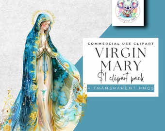 Vierge Marie aquarelle PNGs - Art immaculé - 4 Clipart transparents - téléchargement immédiat