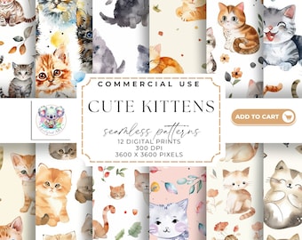 Cute Kittens Seamless Patterns – Playful Digital Paper Pack (Digital Download)