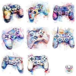Watercolor Game Controller Clipart: 24 Colorful PNG Illustrations (Digital Download)