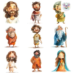 Schöne Aquarell Biblische Figuren Clipart PNGs - 26 hochauflösende 300 DPI Illustrationen von berühmten biblischen Figur