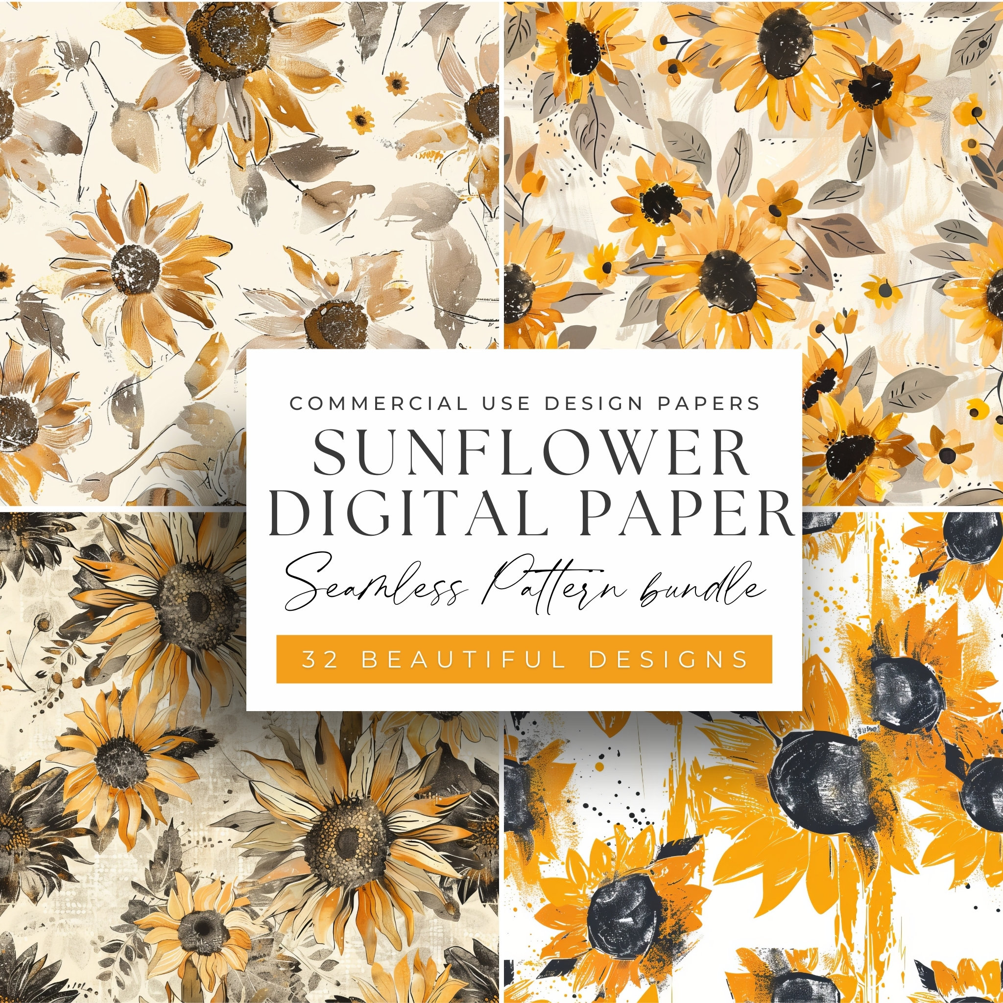 Sunny Blooms: Sunflower Seamless Pattern Digital Paper - 32 Bright ...