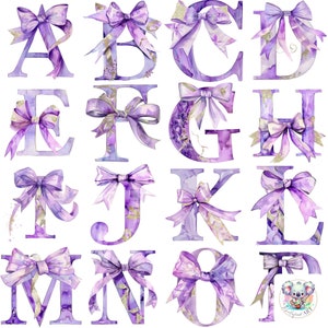 Alfabeto de arco de lavanda Clipart PNG: 26 ilustrações de letras decorativas de alta resolução de 300 DPI para designs criativos, convites e artesanatos