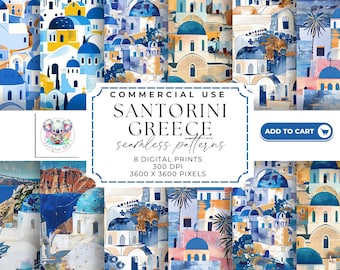 Santorini Digital Paper: Greek Seamless Patterns (Digital Download)