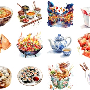 Chinesisches Essen Clipart - Take-Out-Boxen & Glückskekse - Dampfende Nudeln Schüssel Aquarell Clipart Chinesische Take-Out- und Komfort-Food-Liebhaber