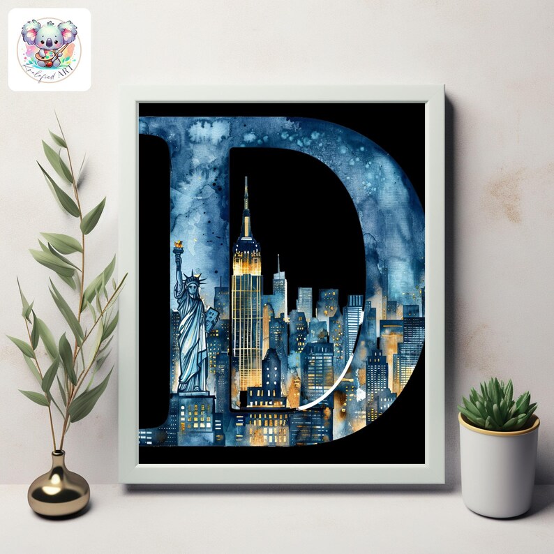 Watercolor NYC Skyline Alphabet Clipart: High-resolution Cityscape ...