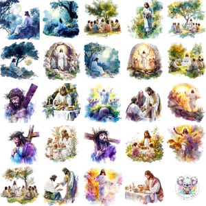 Aquarell Ostern Jesus Clipart PNG, transparente Glaube-inspirierte Kunst, wunderliche Auferstehung Szenen für Handwerk, Storybooks & Designs