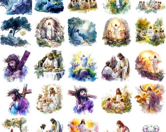 Watercolor Easter Jesus Clipart: Faith-Inspired PNG Art (Digital Download)