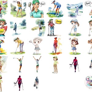 Golfista aquarela clipart PNG, arte transparente de golfe feminino, personagens de golfe caprichosos e designs esportivos para artesanato e branding