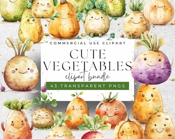 Imágenes prediseñadas de verduras en acuarela: 45 divertidas imágenes PNG (descarga digital)