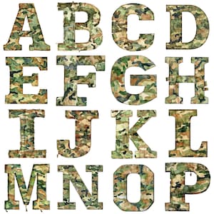 Cliparts de l'alphabet militaire aquarelle PNGs - 26 superbes lettres camouflage 300 DPI pour des conceptions personnalisées