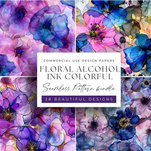 Floral Alcohol Ink Digital Paper: Watercolor Flower Seamless Pattern (300 DPI JPEGs)