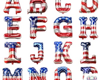 Clipart del alfabeto de globos patrióticos: letras de la bandera estadounidense (descarga digital PNG)
