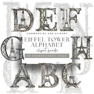 Acuarela París Torre Eiffel Letra Alfabeto Clipart - 26 PNG elegantes, 300 DPI, perfecto para elegantes proyectos de papelería y decoración