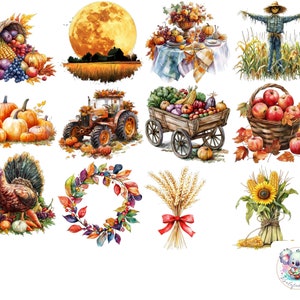 Clipart del festival del raccolto PNG: 48 illustrazioni del raccolto autunnale per artigianato fai da te, inviti e decorazioni autunnali