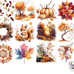 Elementos de Outono Clipart PNG: 57 Ilustrações Inspiradas na Natureza para Artesanato DIY, Convites e Decoração Sazonal