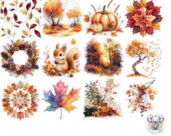 Herfst, herfstelementen Clipart-png: 57 op de natuur geïnspireerde illustraties voor knutselen, uitnodigingen en seizoensdecoratie