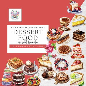 Sweet Indulgence: Conjunto de clipart de sobremesa em aquarela premium - 20 PNG 300 DPI transparente para ilustrar livros de receitas ou diários de culinária