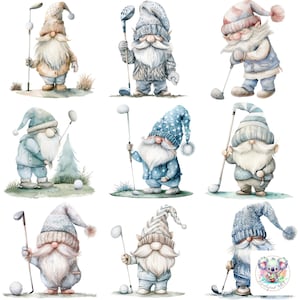 Akwarela Golfing Gnome Cliparts PNG: 20 Wysokiej Rozdzielczości 300 DPI Fantazyjnych Ilustracji do Tworzenia i Dekoracji